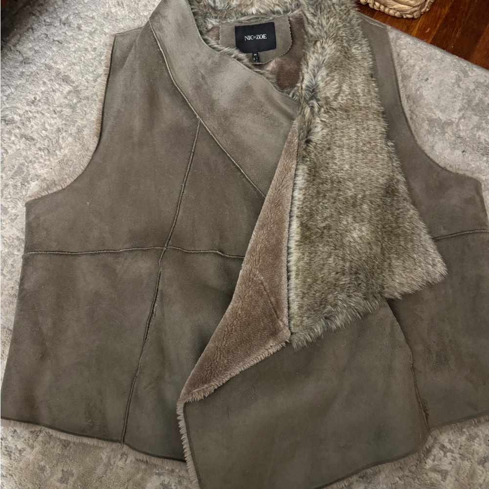 NIC+ZOE Olive Faux Fur Vest